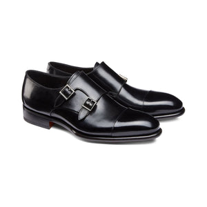 Flat Feet Shoes - Black Leather Castle Monk Straps with Arch Support