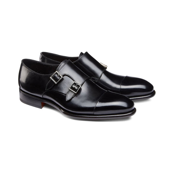 Height Increasing Black Leather Castle Monk Straps - Formal Shoes