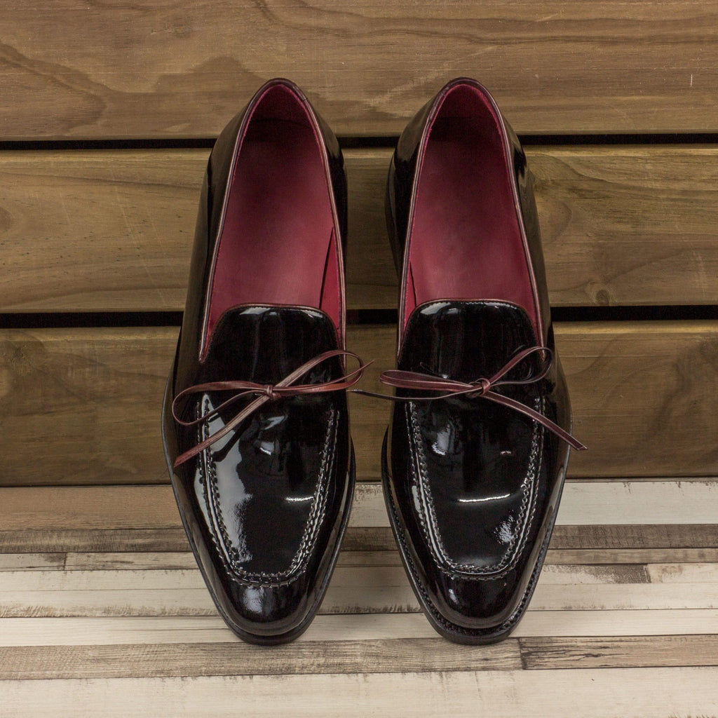Flat Feet Shoes - Goodyear Welted Sabugal Black Shiny Patent Laced Loafer With Violin Leather Sole with Arch Support