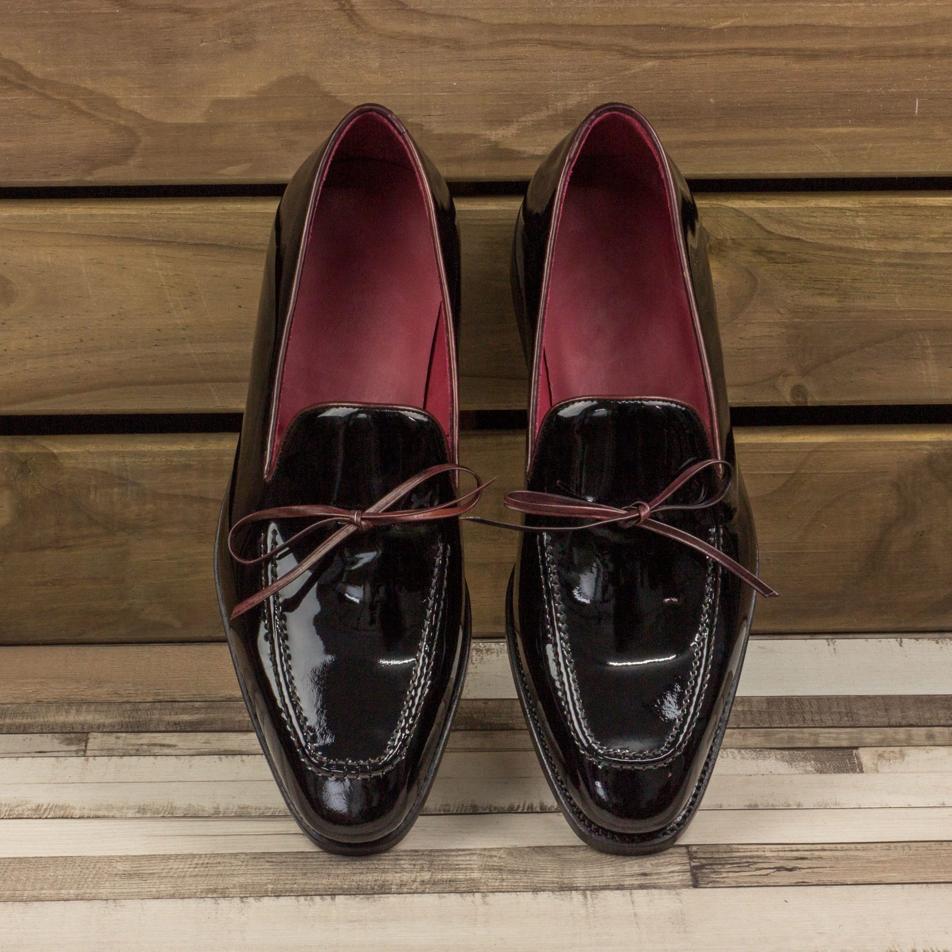 Flat Feet Shoes - Goodyear Welted Sabugal Black Shiny Patent Laced Loafer With Violin Leather Sole with Arch Support