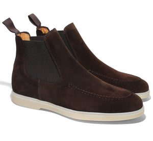 Brown Suede Pateros Chelsea Boots with White Sole