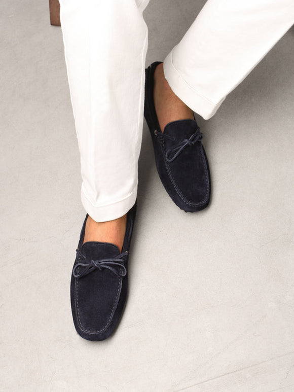 Navy Blue Suede Ophelia Driving Loafers - SS23