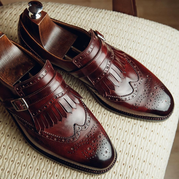 Maroon monk 2025 strap shoes