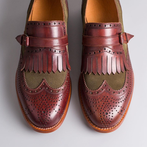 Height Increasing Burgundy Brown Leather Aigle Single Monk Straps