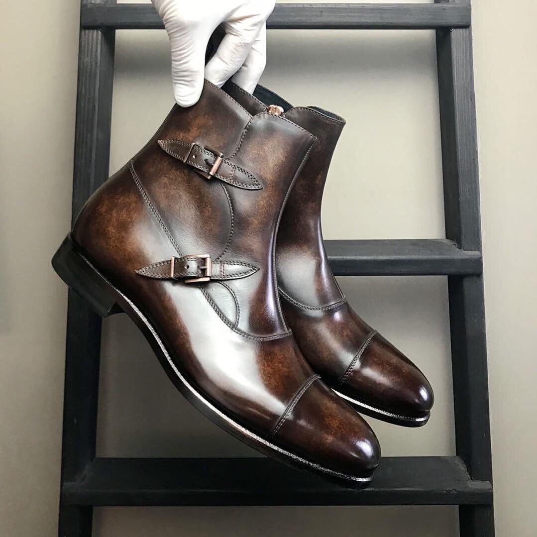 Brown Leather Vernon Slip On Monk Strap Boots