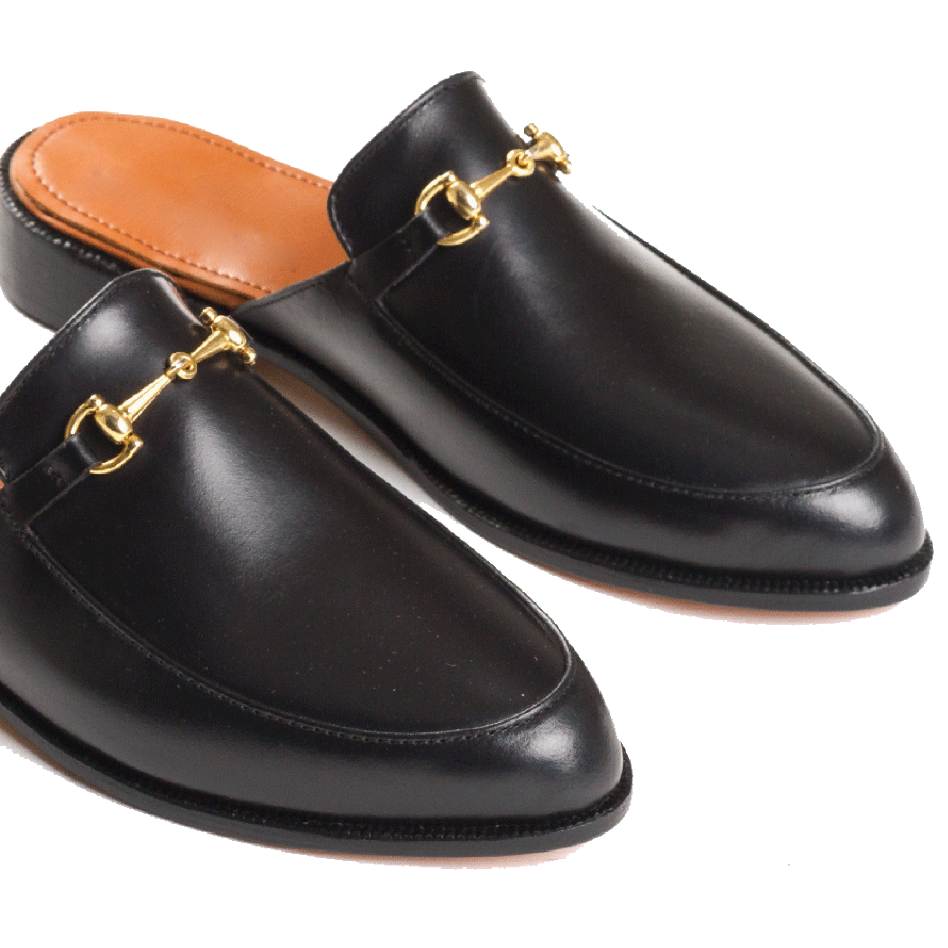 Black Leather Loures Horsebit Slippers
