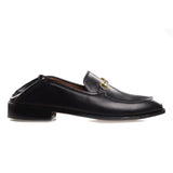Height Increasing Black Leather Penela Horsebit Collapsible Loafer Slippers