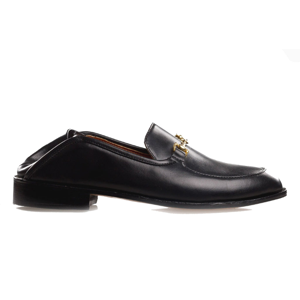 Flat Feet Shoes - Black Leather Penela Horsebit Collapsible Loafer Slippers with Arch Support