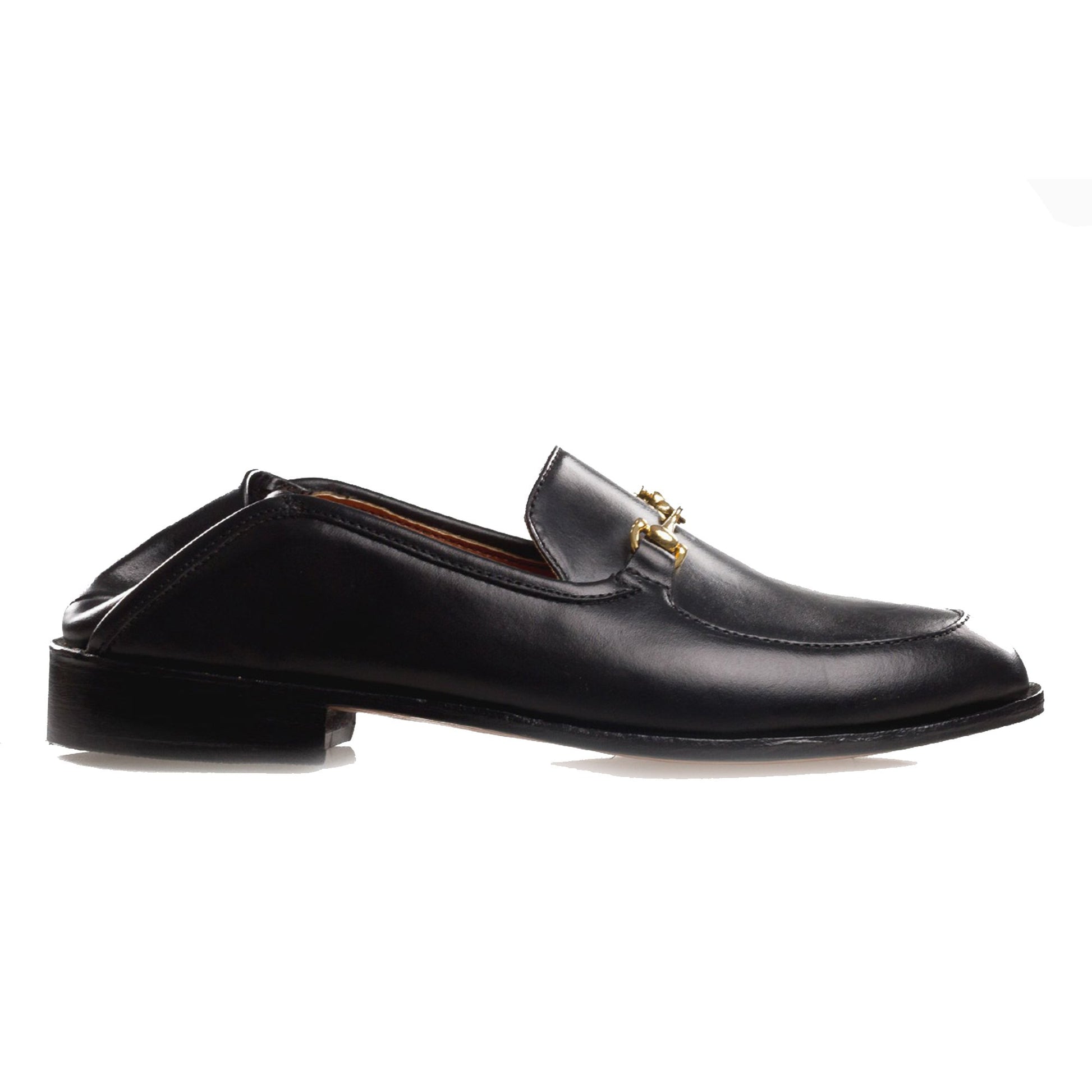 Flat Feet Shoes - Black Leather Penela Horsebit Collapsible Loafer Slippers with Arch Support