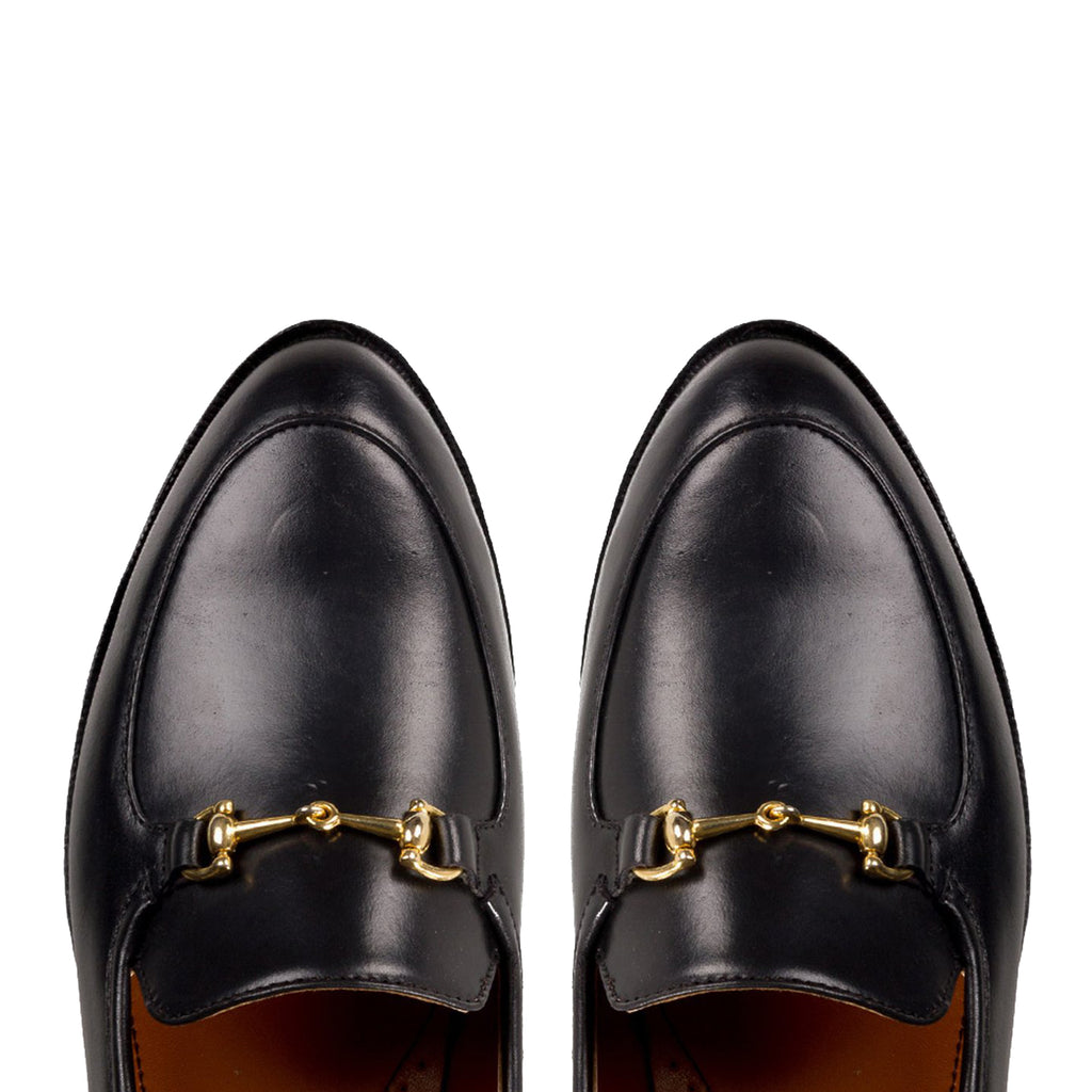 Black Leather Penela Horsebit Collapsible Loafer Slippers
