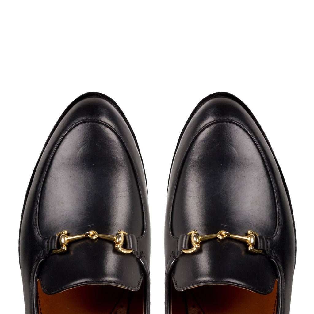 Height Increasing Black Leather Penela Horsebit Collapsible Loafer Slippers