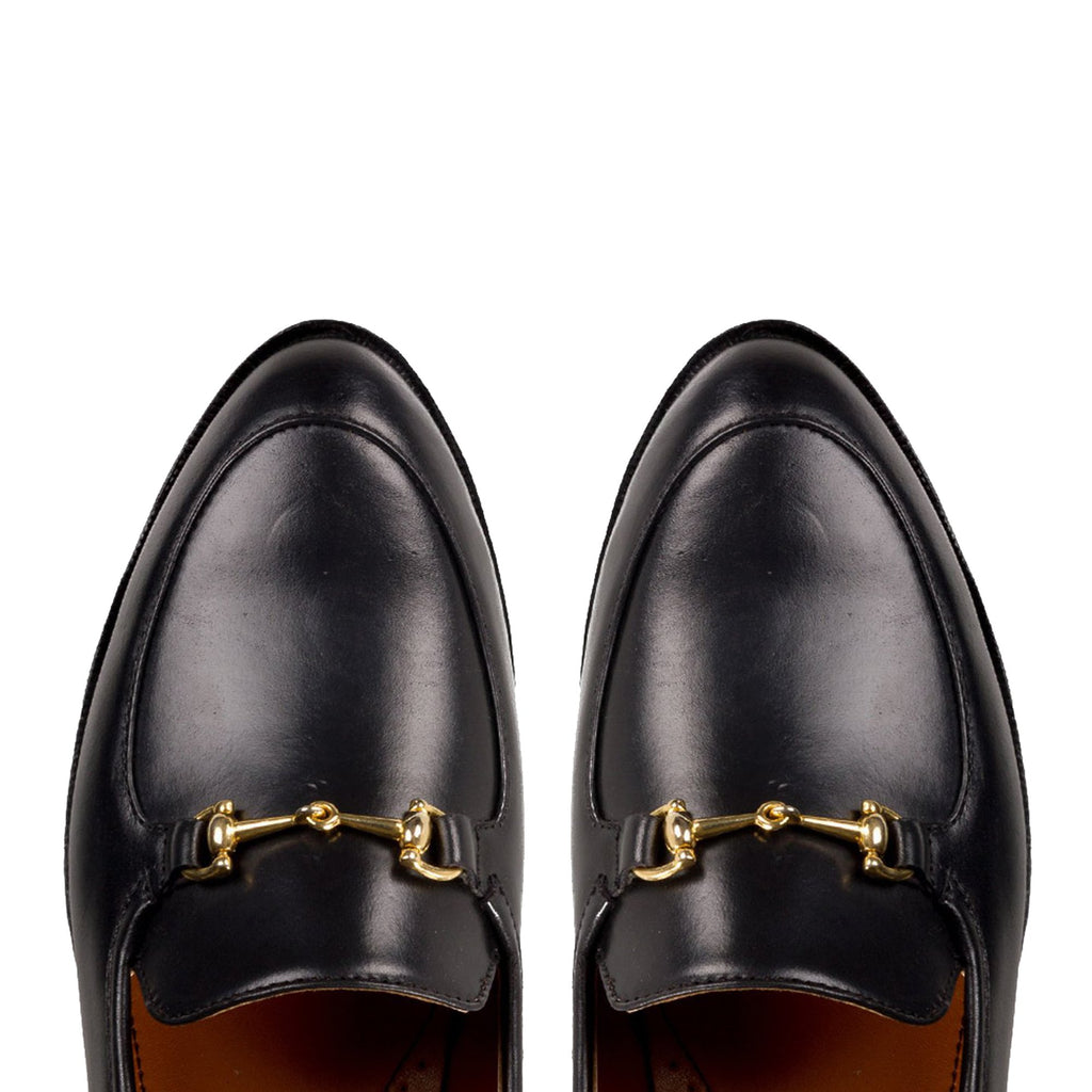 Flat Feet Shoes - Black Leather Penela Horsebit Collapsible Loafer Slippers with Arch Support