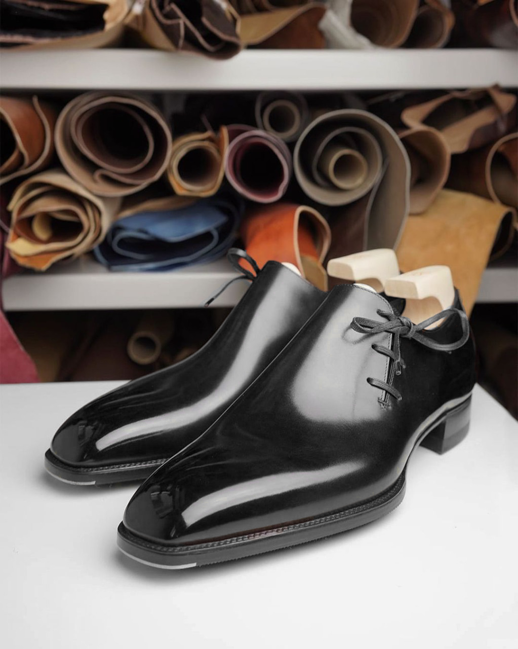 Black Leather Camria Whole Cut Oxfords