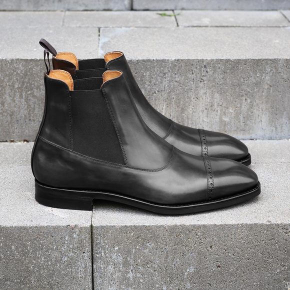 Black Leather Astorga Brogue Toecap Chelsea Boots