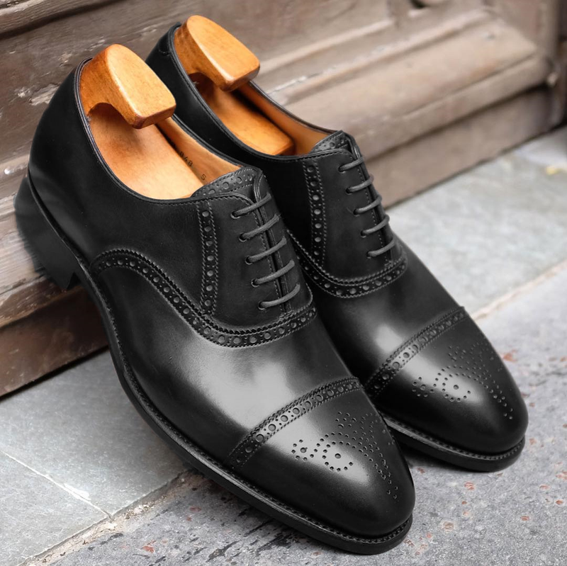 Black Leather Alcacer Brogue Toecap Oxfords