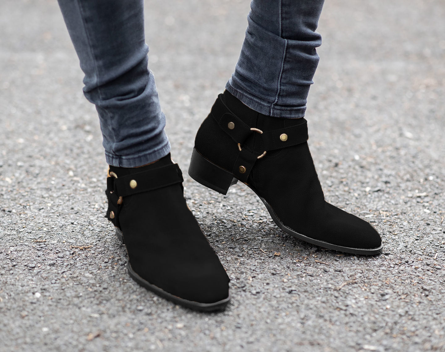 Black Suede Ravien Harness Chelsea Boots