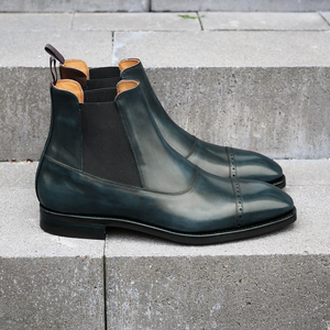 Height Increasing Navy Blue Leather Astorga Brogue Toecap Chelsea Boots