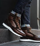 Height Increasing Brown Leather and Suede Dreketi High Top Sneaker Boots