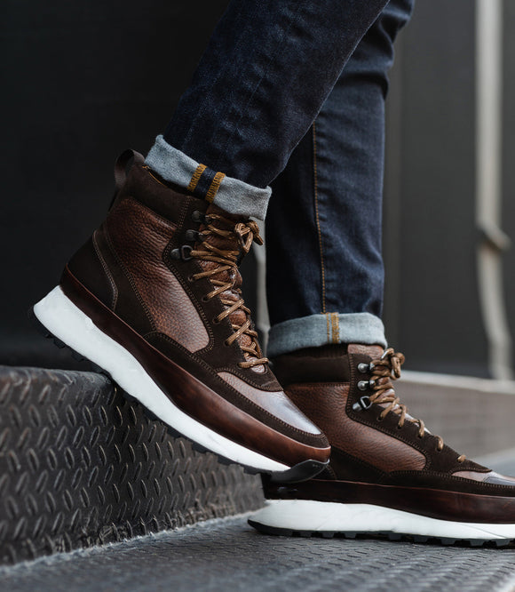 Brown Leather and Suede Dreketi High Top Sneaker Boots