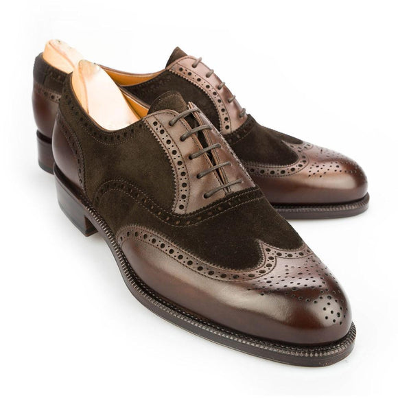 Flat Feet Shoes - Brown Suede & Leather Romford Brogue Oxfords with Arch Support