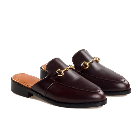 Flat Feet Shoes - Brown Leather Loures Horsebit Slippers with Arch Support