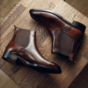 Height Increasing Brown Leather Seville Slip On Chelsea Boots