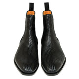 Black Braided Leather Fenland Slip On Chelsea Boots