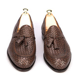Brown Hand Woven Braided Leather Acton Tassel Loafers