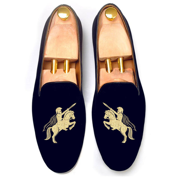 Blue Velvet Cavalry Guards Embroidered Loafers