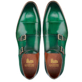 Flat Feet Shoes - Green Leather Castle Monk Straps with Arch Support