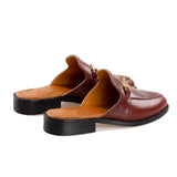 Flat Feet Shoes - Burgundy Brown Leather Loures Horsebit Slippers with Arch Support