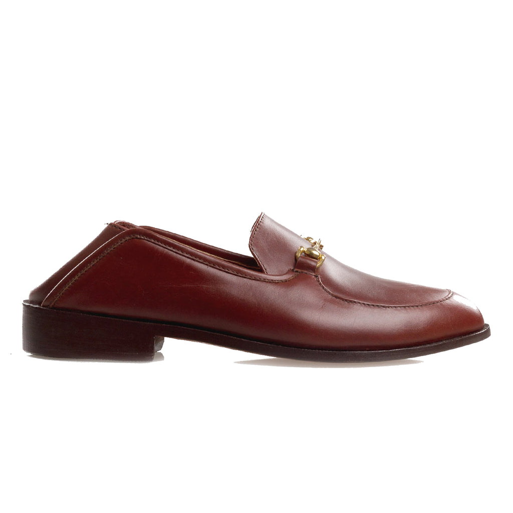 Brown Leather Penela Horsebit Collapsible Loafer Slippers