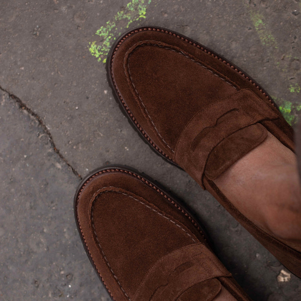 Brown Suede Belize Chunky Penny Loafers