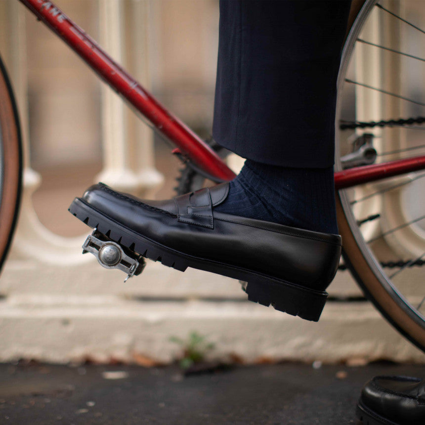 Black Leather Belize Chunky Penny Loafers 