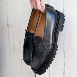 Black Leather Belize Chunky Penny Loafers 