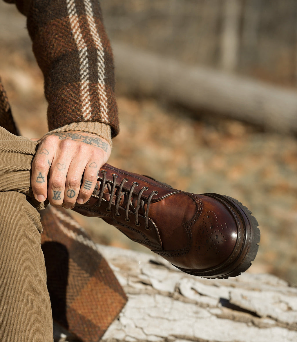 Height Increasing Tan Leather Travise Chunky Derby Boots