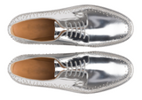 Silver Leather Spike Studded Gleno Derby Shoes