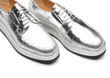 Silver Leather Spike Studded Gleno Derby Shoes