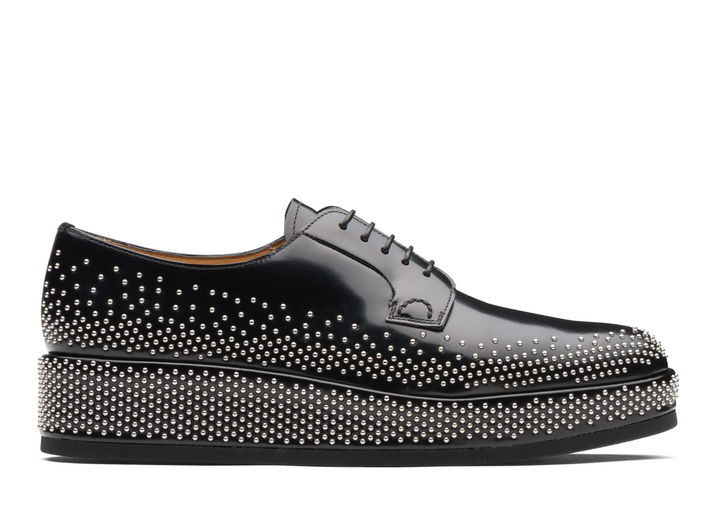 Black Leather Spike Studded Gleno Derby Shoes