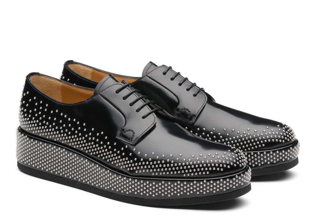 Black Leather Spike Studded Gleno Derby Shoes
