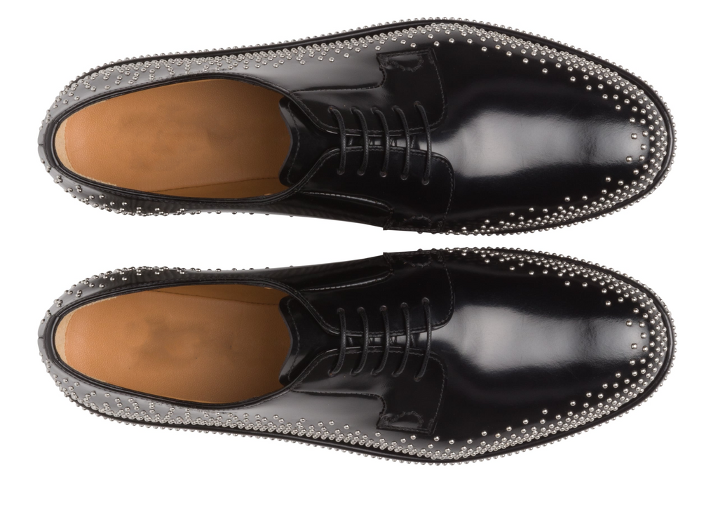 Black Leather Spike Studded Gleno Derby Shoes