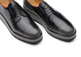 Black Leather Spike Studded Gleno Derby Shoes