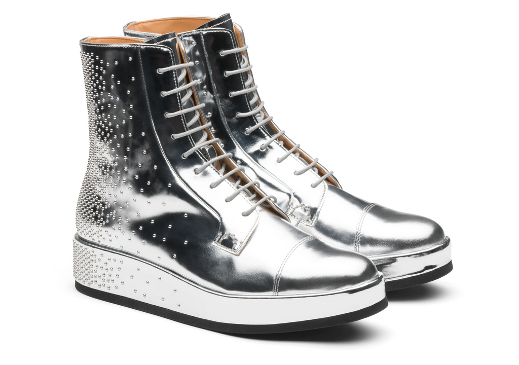 Silver Leather Spike Studded Gleno Derby Boots