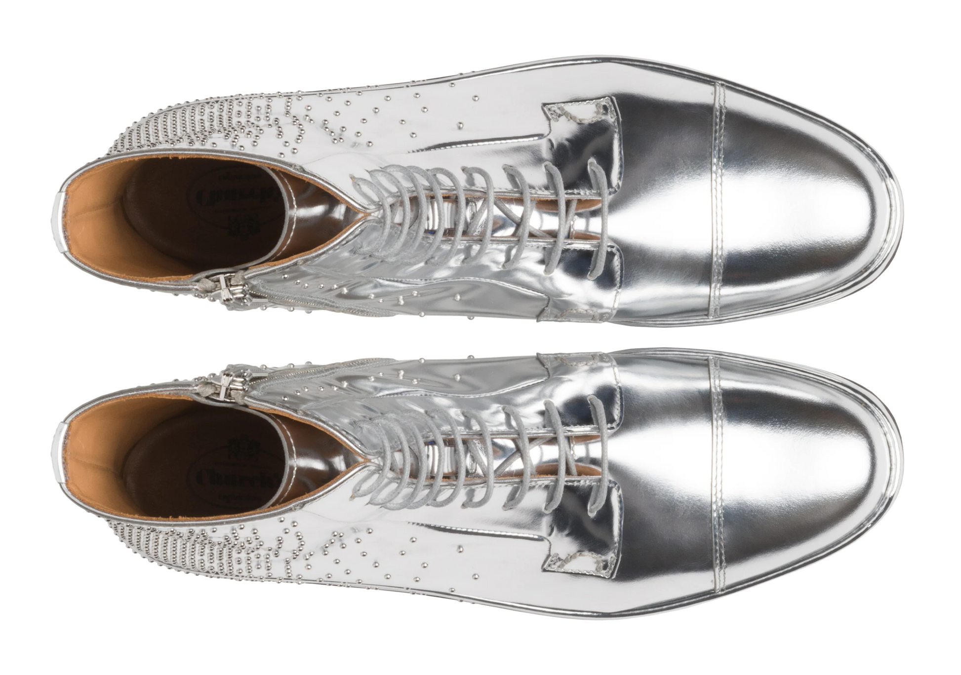 Silver Leather Spike Studded Gleno Derby Boots
