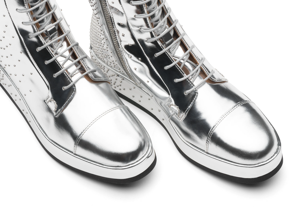 Silver Leather Spike Studded Gleno Derby Boots