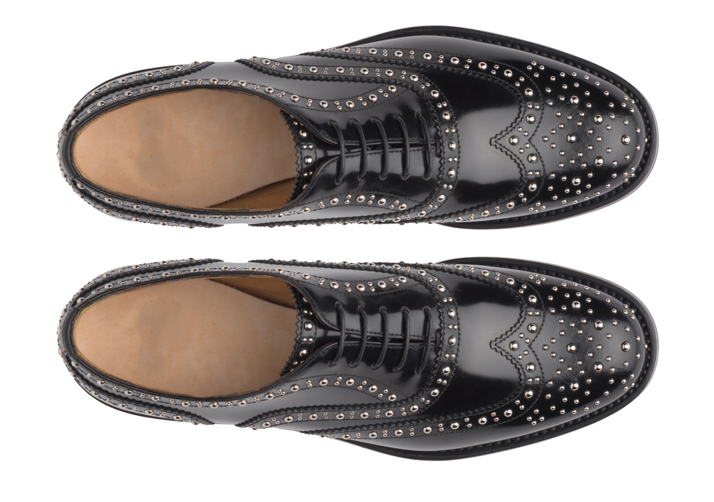 Black Leather Spike Studded Tilomar Wingtip Lace Up Oxfords