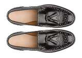 Black Leather Spike Studded Atsabe Wingtip Slip On Tassel Loafers
