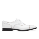 White Leather Spike Studded Tilomar Toe Cap Lace Up Oxfords