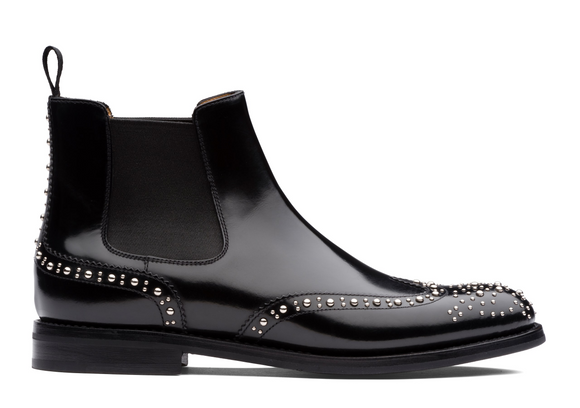 Black Leather Spike Studded Fuiloro Wingtip Chelsea Boots