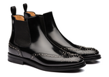 Black Leather Spike Studded Fuiloro Wingtip Chelsea Boots